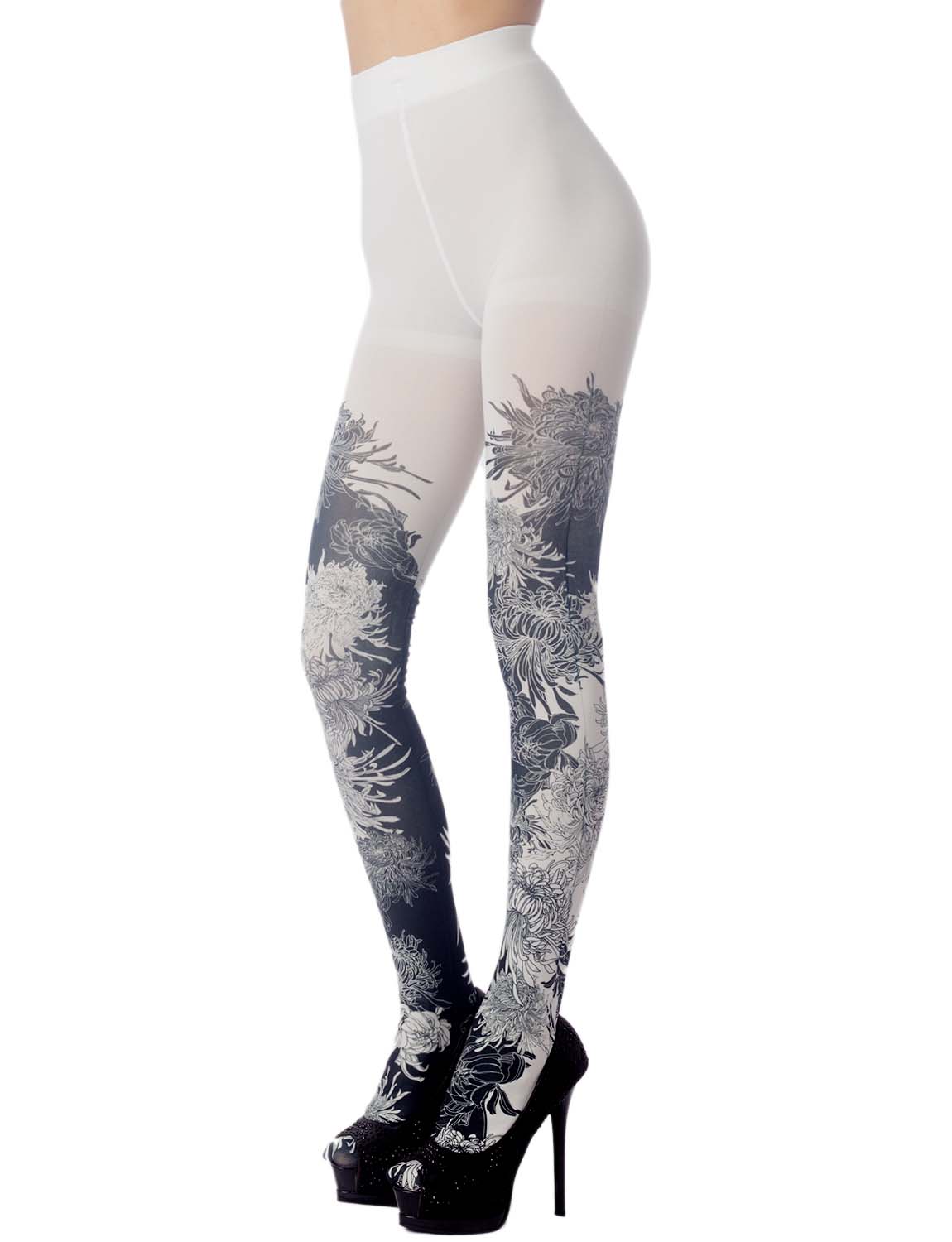 Women's Opaque Fairview Daisy Patterned Footed Thick Seam Pantyhose Tights