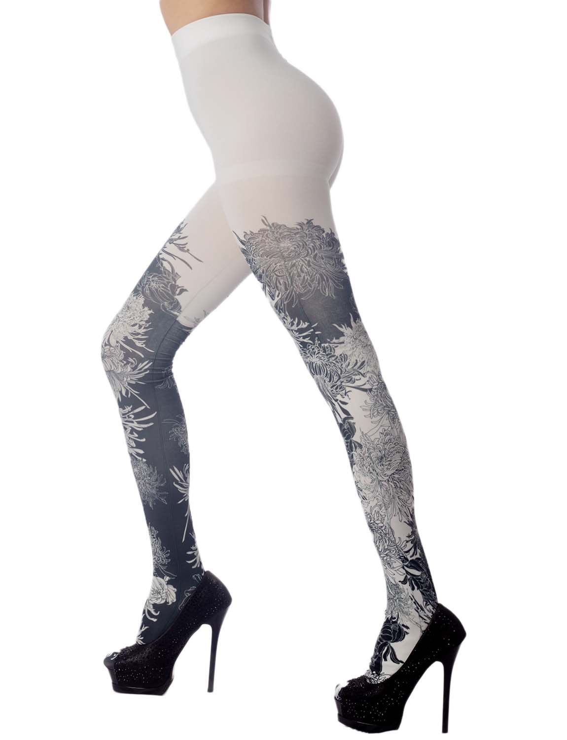 Women's Opaque Fairview Daisy Patterned Footed Thick Seam Pantyhose Tights