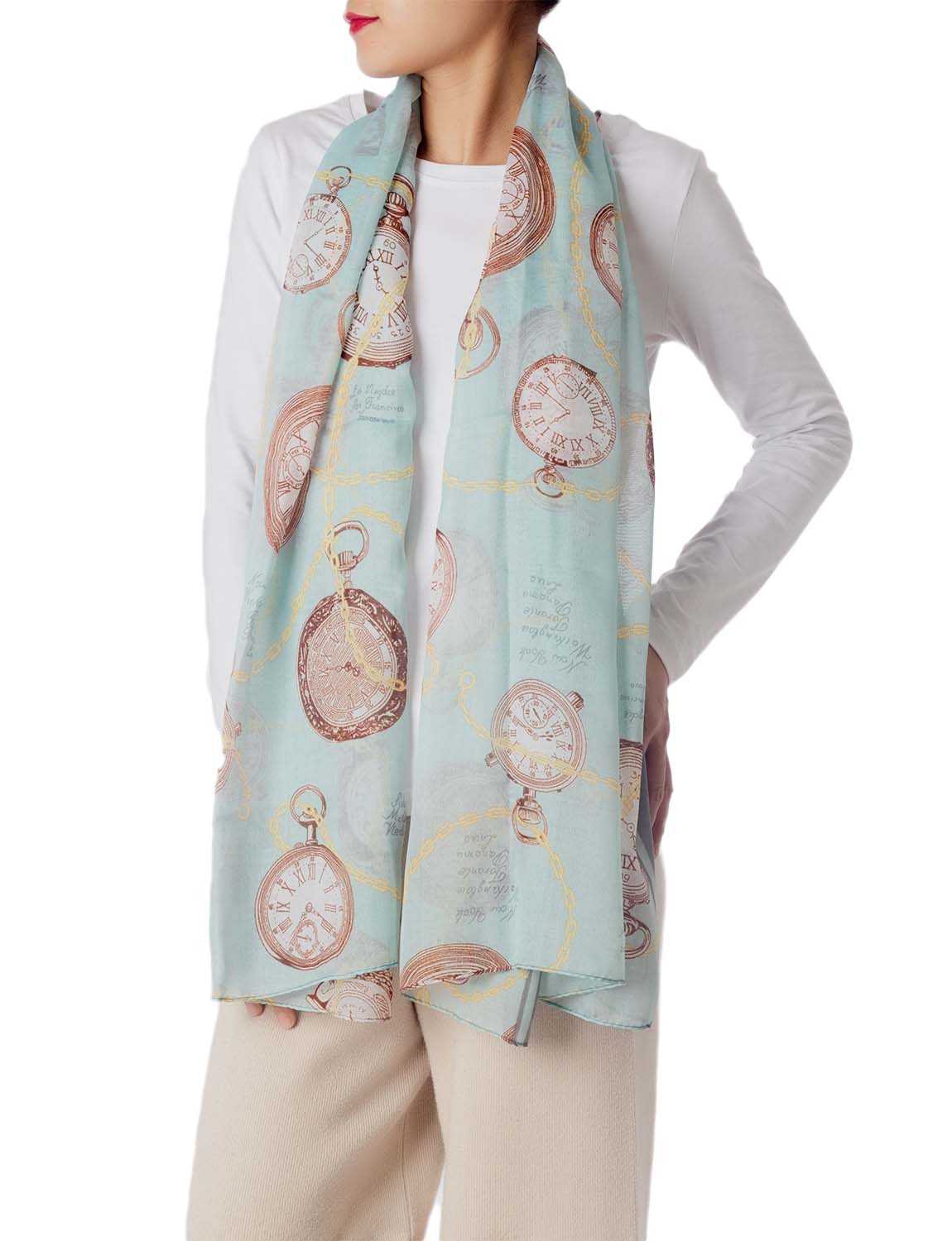 Women's Clock Print Stylish Gorgeous Lightweight Large Long Fashion Scarf