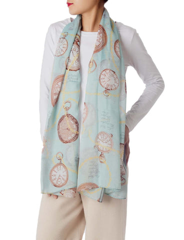 iB-iP Women's Clock Print Stylish Gorgeous Lightweight Large Long Fashion Scarf