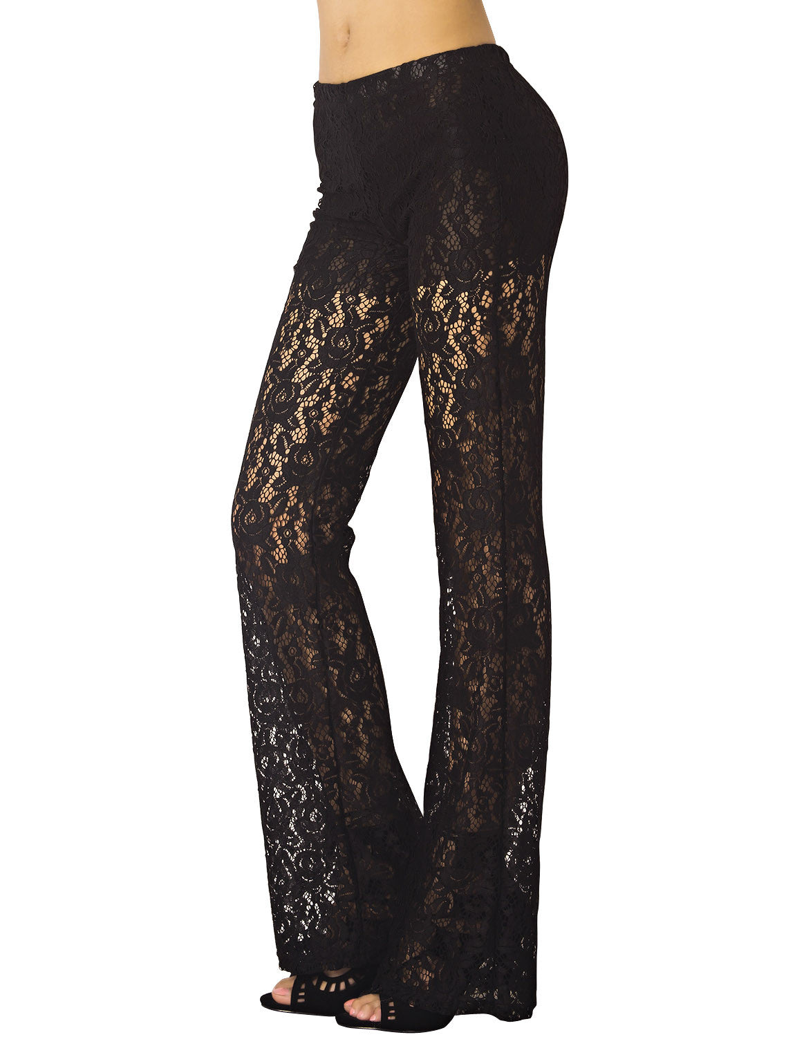 Women's Eyelet Lace Crochet Slim Fit And Flare Wide Leg Low Waist Trouser