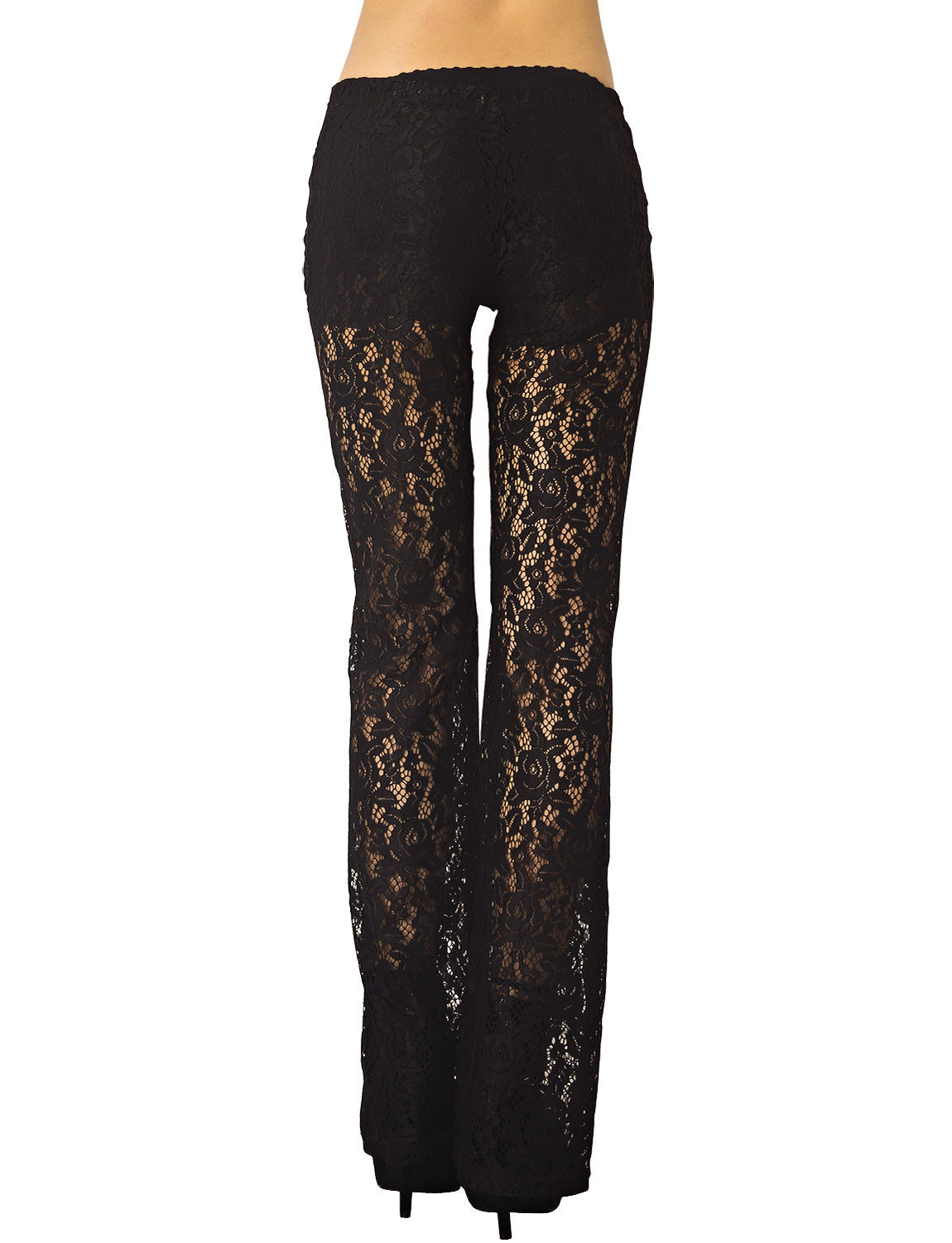 Women's Eyelet Lace Crochet Slim Fit And Flare Wide Leg Low Waist Trouser