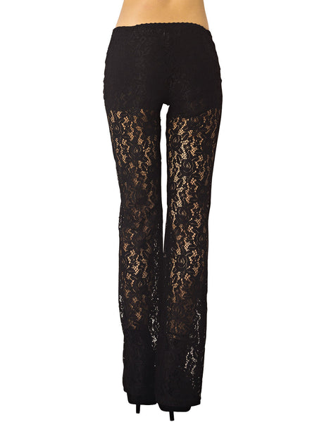 Women's Eyelet Lace Crochet Slim Fit And Flare Wide Leg Low Waist Trouser