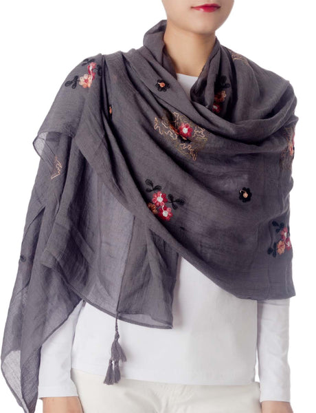 Women's Scarfs Shawl Ladys Flower Printed Lightweight Embroidered Scarf