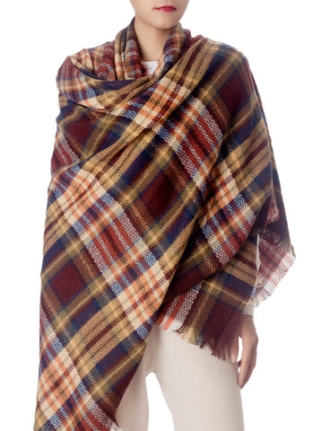iB-iP Women's Warm Plaid Blanket Scarves Female Large Tartan Oversized Big Wraps