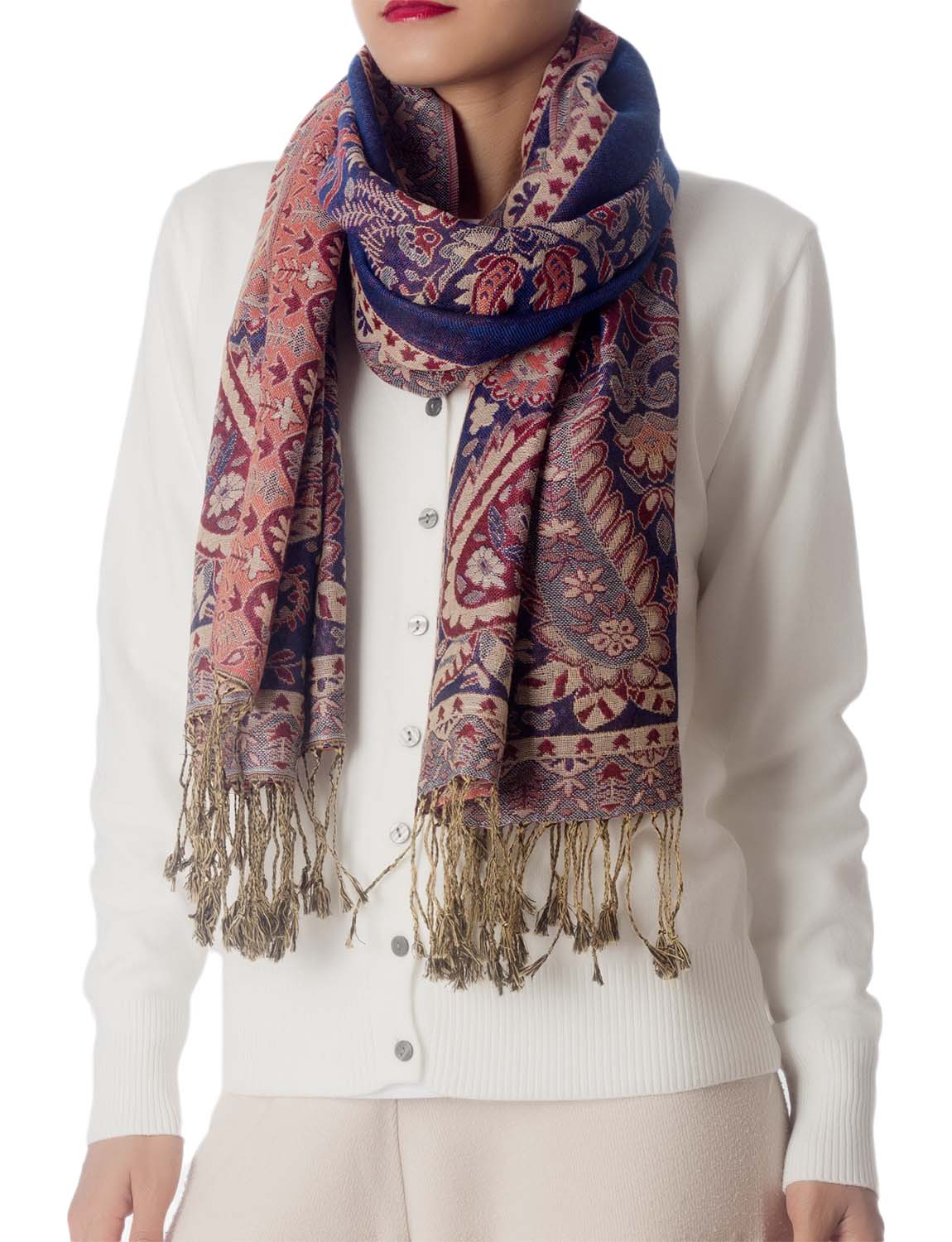 Women's Flower Shawl Tassels Lightweight Embroidered Fashion Scarf