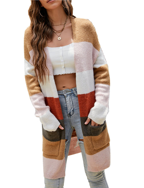 Women's Cardigan Sweater Loose Oversized Casual Long Sleeve Striped Top