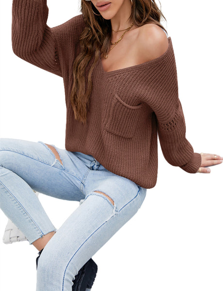 Women's Oversize Classic Pullover Sweater Loose Casual Long Sleeve Large V-neck Top