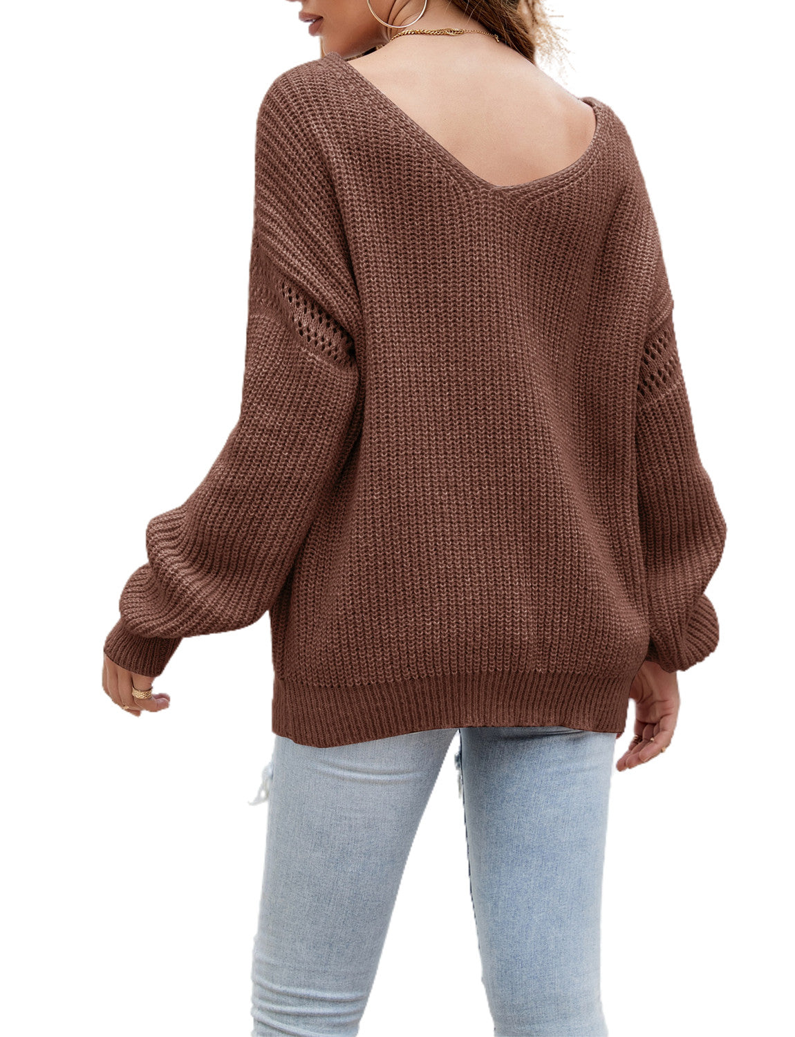 Women's Oversize Classic Pullover Sweater Loose Casual Long Sleeve Large V-neck Top