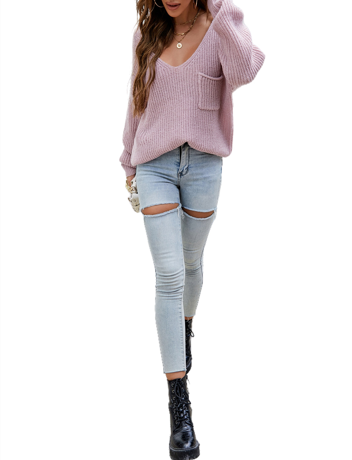 Women's Oversize Classic Pullover Sweater Loose Casual Long Sleeve Large V-neck Top