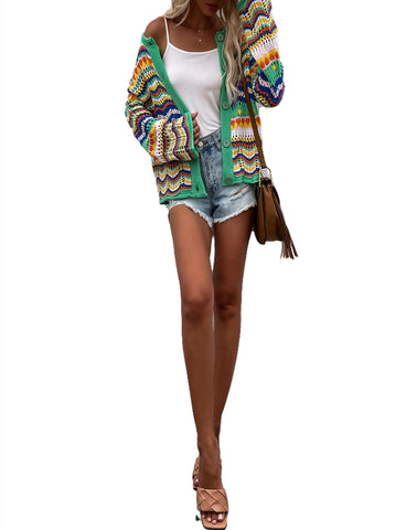 iB-iP Women's Cardigan Sweater Loose Casual Flare Long Sleeve Tribel Style Top