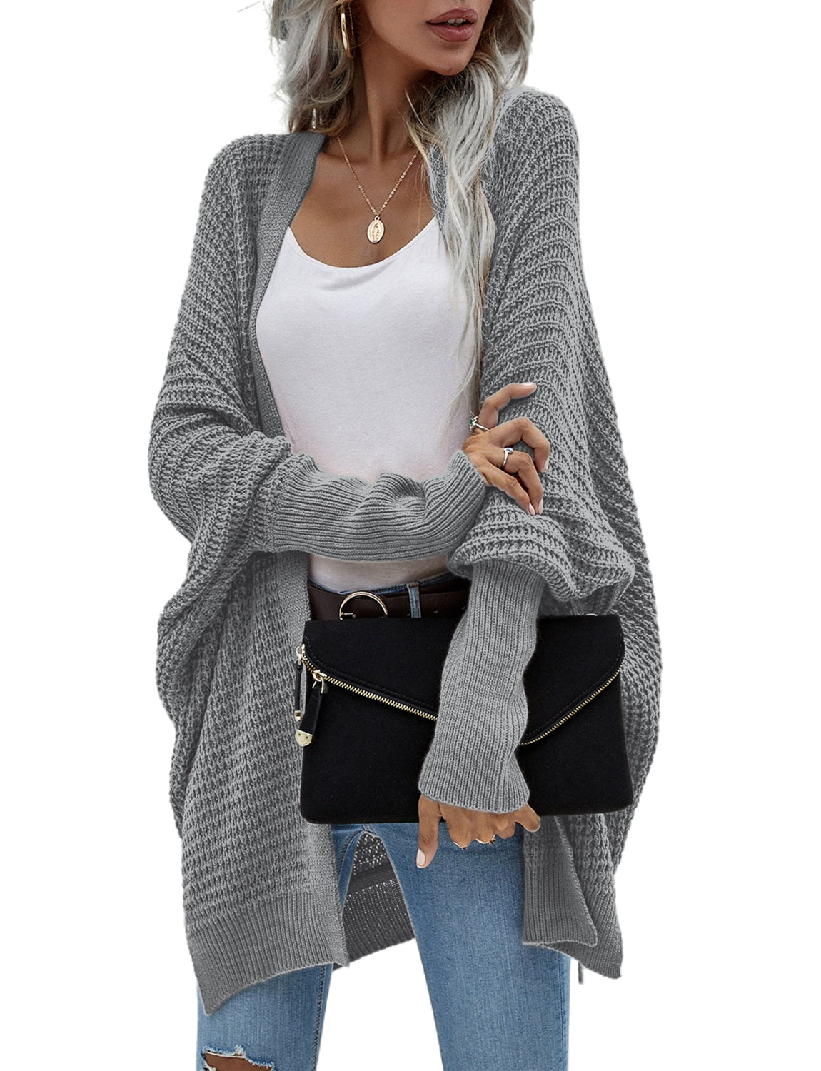 Women's Oversize Cardigan Sweater Loose Casual Batwing Sleeves Fashion Top