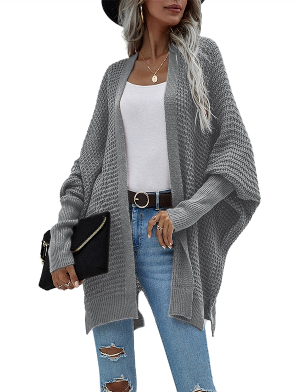 Women's Oversize Cardigan Sweater Loose Casual Batwing Sleeves Fashion Top