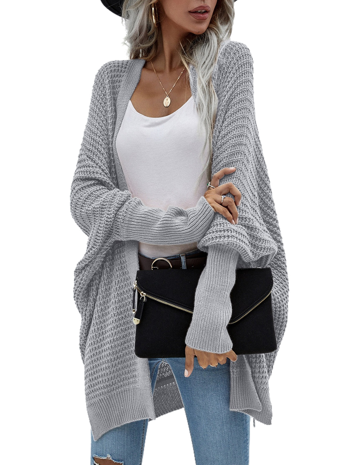 Women's Oversize Cardigan Sweater Loose Casual Batwing Sleeves Fashion Top