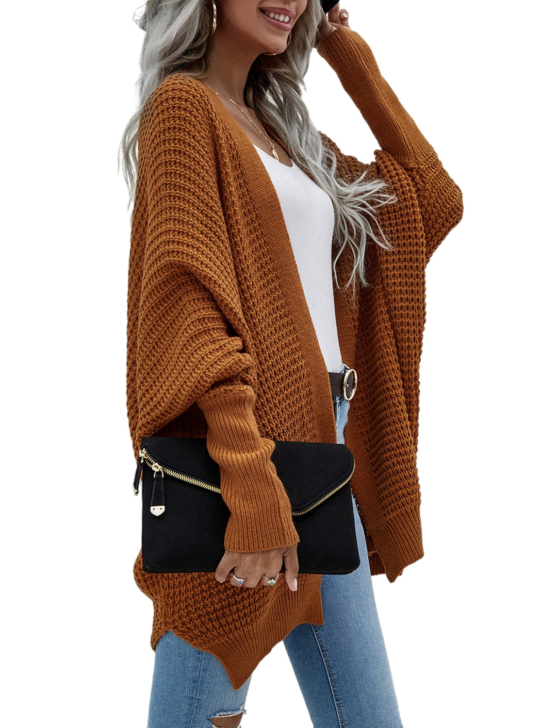 Women's Oversize Cardigan Sweater Loose Casual Batwing Sleeves Fashion Top