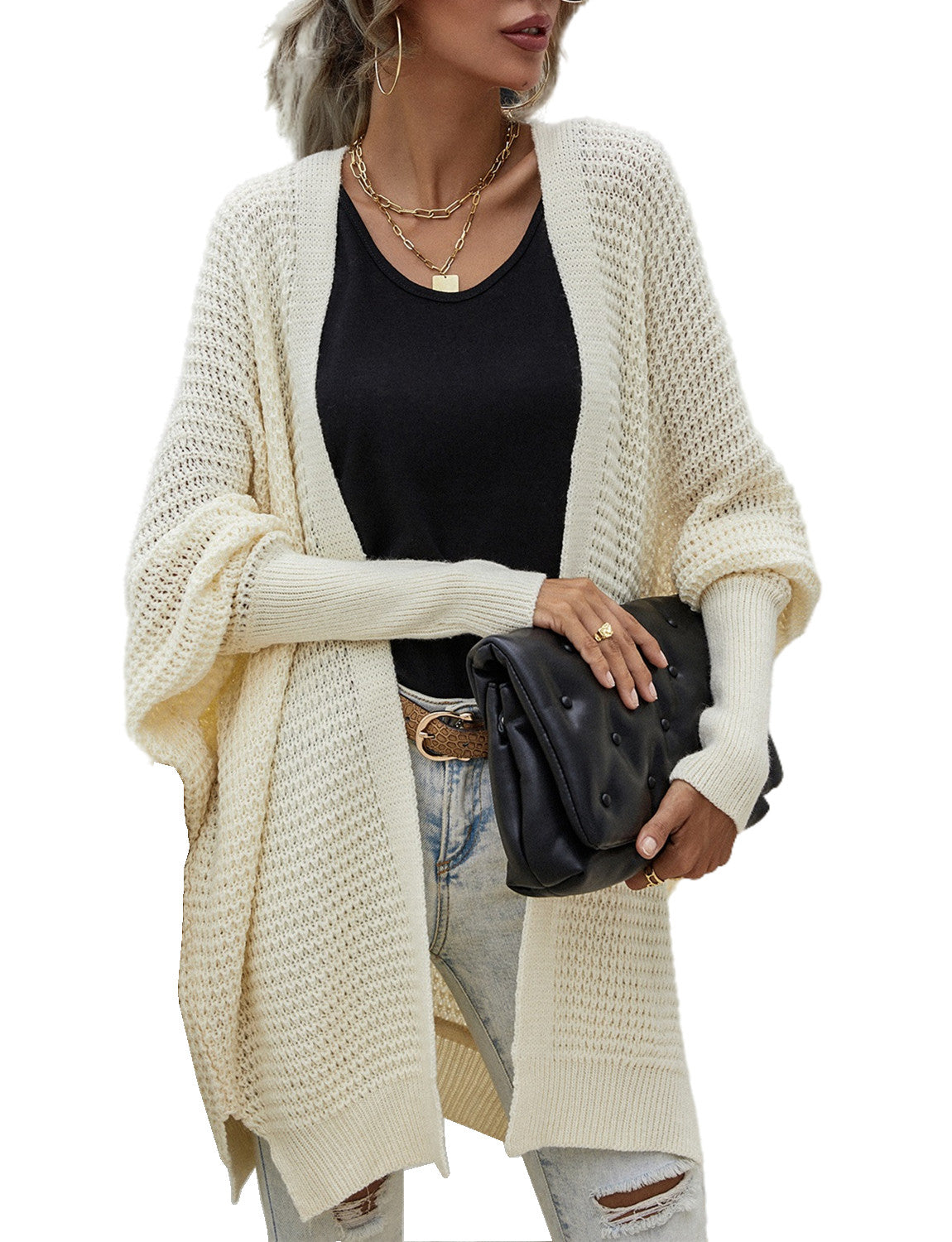 Women's Oversize Cardigan Sweater Loose Casual Batwing Sleeves Fashion Top