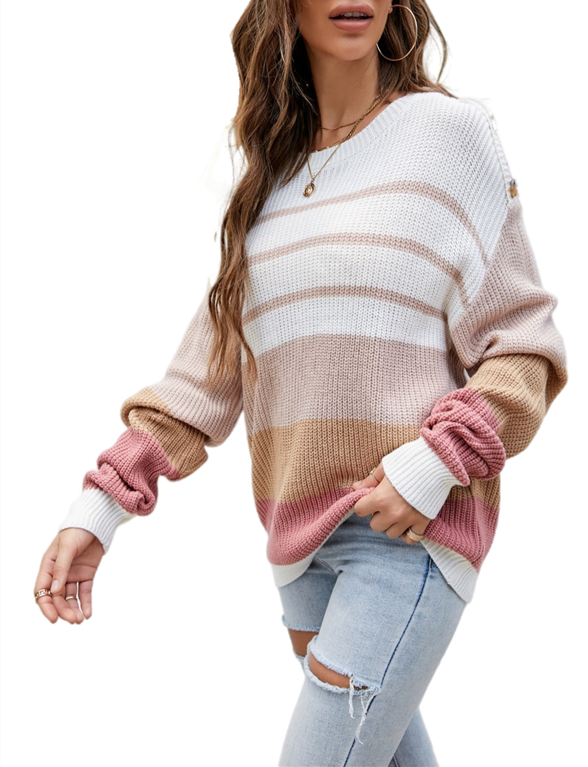 Women's Dropped Shoulder Pullover Sweater Loose Casual Long Sleeve Cozy Top