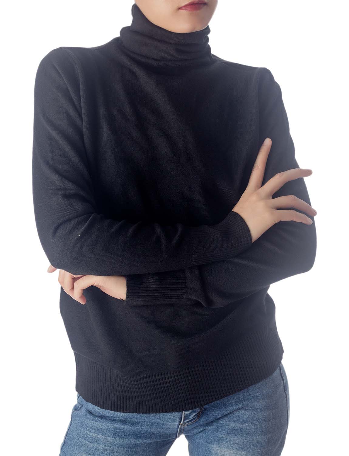 Women's Solid Color Lightweight Turtle Neck Tops Fashion Pullover Sweater