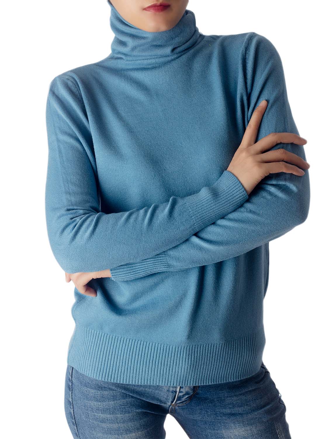 Women's Solid Color Lightweight Turtle Neck Tops Fashion Pullover Sweater
