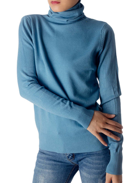 Women's Solid Color Lightweight Fashion Pullover Sweater Turtle Neck Tops