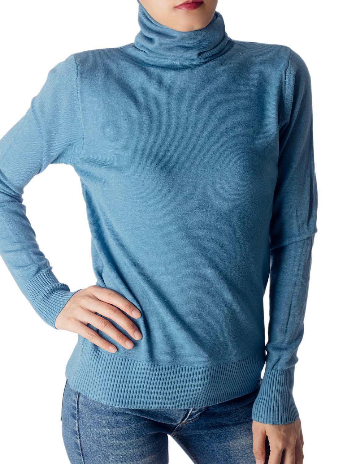 Women's Solid Color Lightweight Turtle Neck Tops Fashion Pullover Sweater