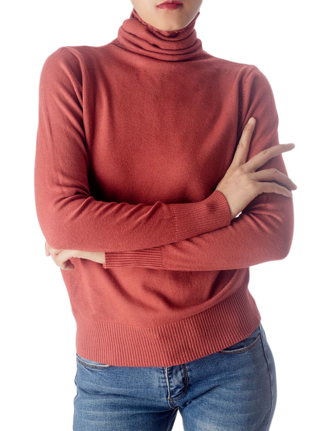 Women's Solid Color Lightweight Turtle Neck Tops Fashion Pullover Sweater