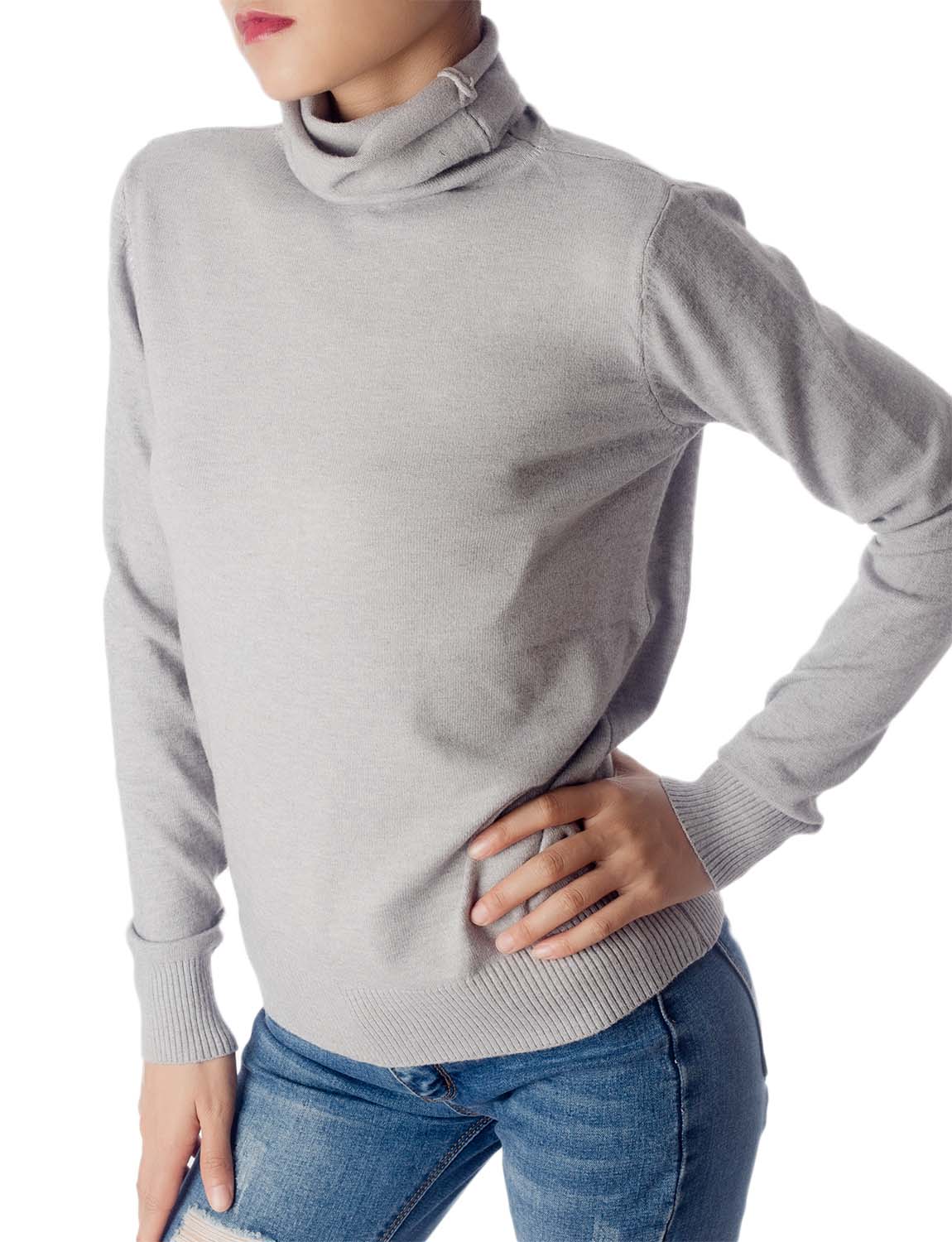 Women's Solid Color Lightweight Turtle Neck Tops Fashion Pullover Sweater