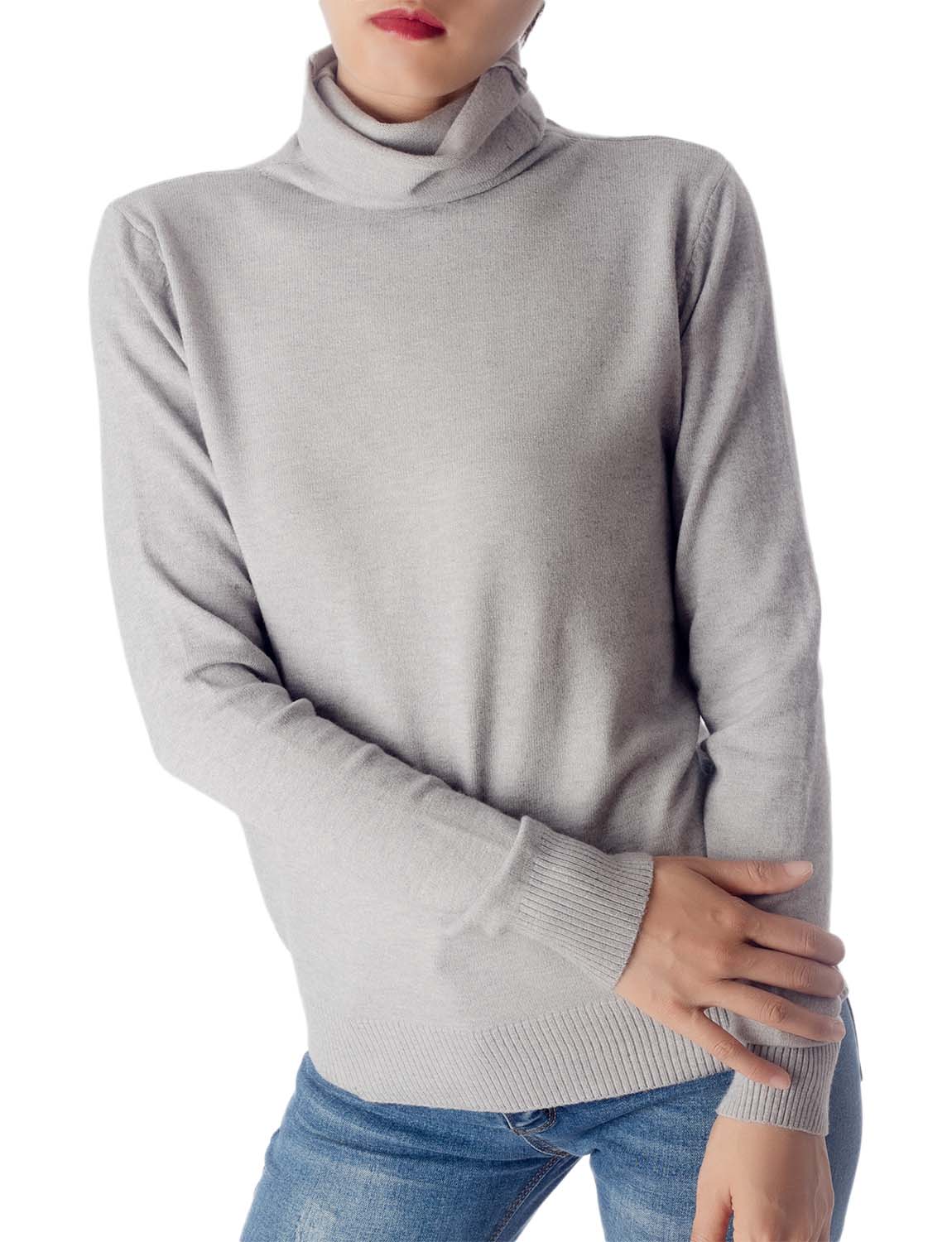 Women's Solid Color Lightweight Turtle Neck Tops Fashion Pullover Sweater