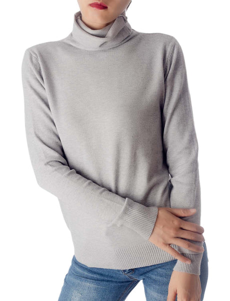 Women's Solid Color Lightweight Turtle Neck Tops Fashion Pullover Sweater