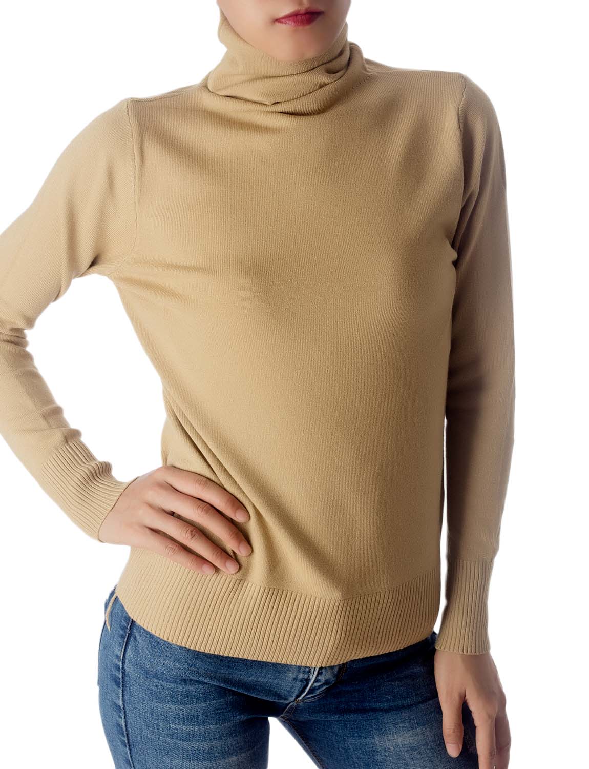 Women's Solid Color Lightweight Turtle Neck Tops Fashion Pullover Sweater