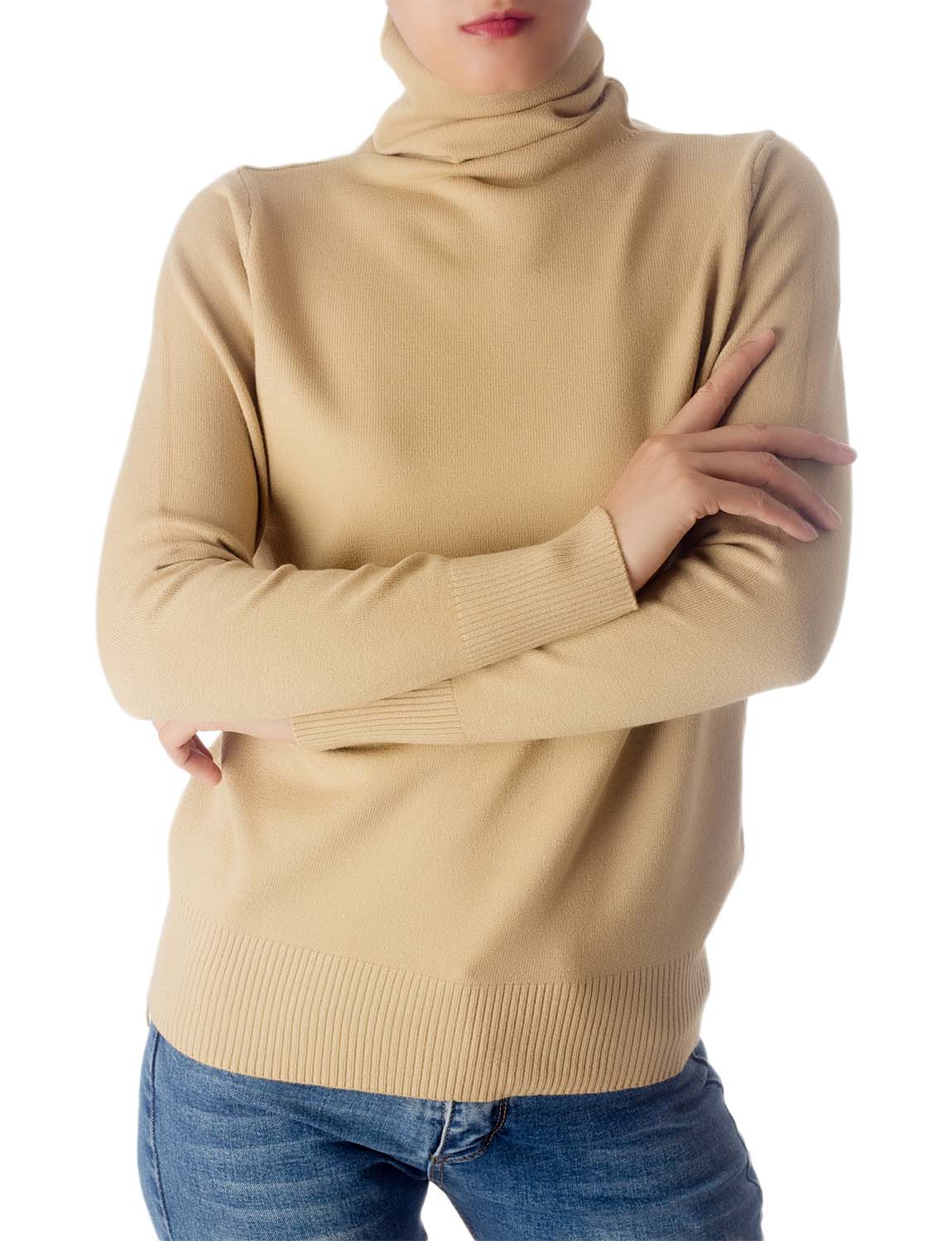 Women's Solid Color Lightweight Turtle Neck Tops Fashion Pullover Sweater