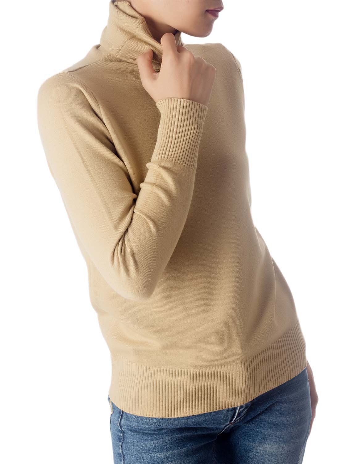 Women's Solid Color Lightweight Turtle Neck Tops Fashion Pullover Sweater