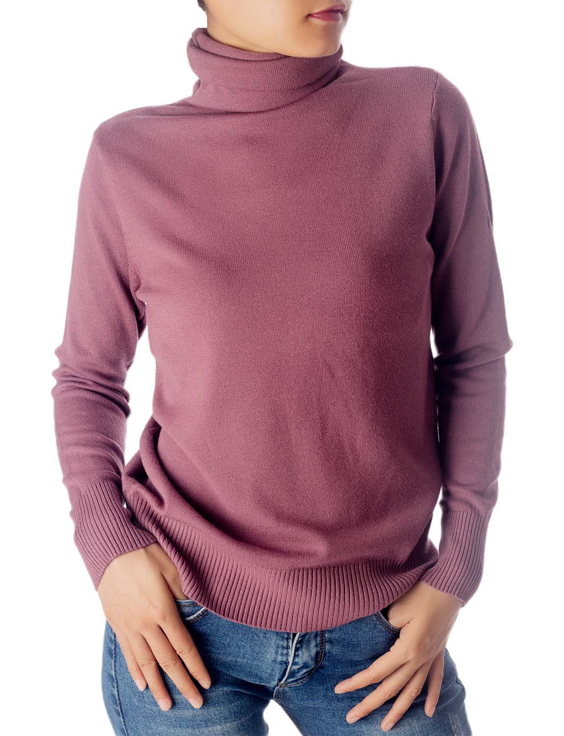 Women's Solid Color Lightweight Turtle Neck Tops Fashion Pullover Sweater