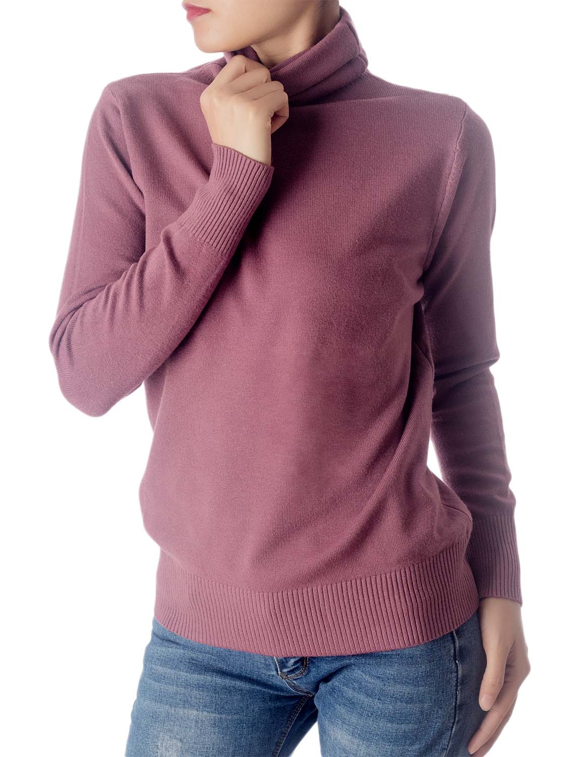Women's Solid Color Lightweight Turtle Neck Tops Fashion Pullover Sweater