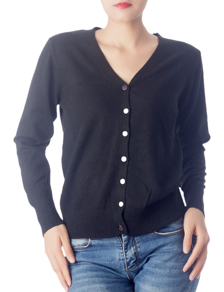 Women's Fashion Button V-neck Sweater Ladys Lightweight Cardigan