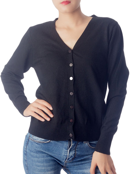 Women's Fashion Button V-neck Sweater Ladys Lightweight Cardigan