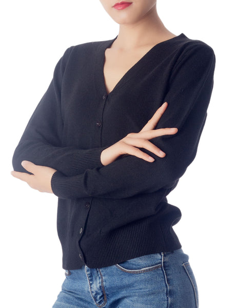Women's Fashion Button V-neck Sweater Ladys Lightweight Cardigan