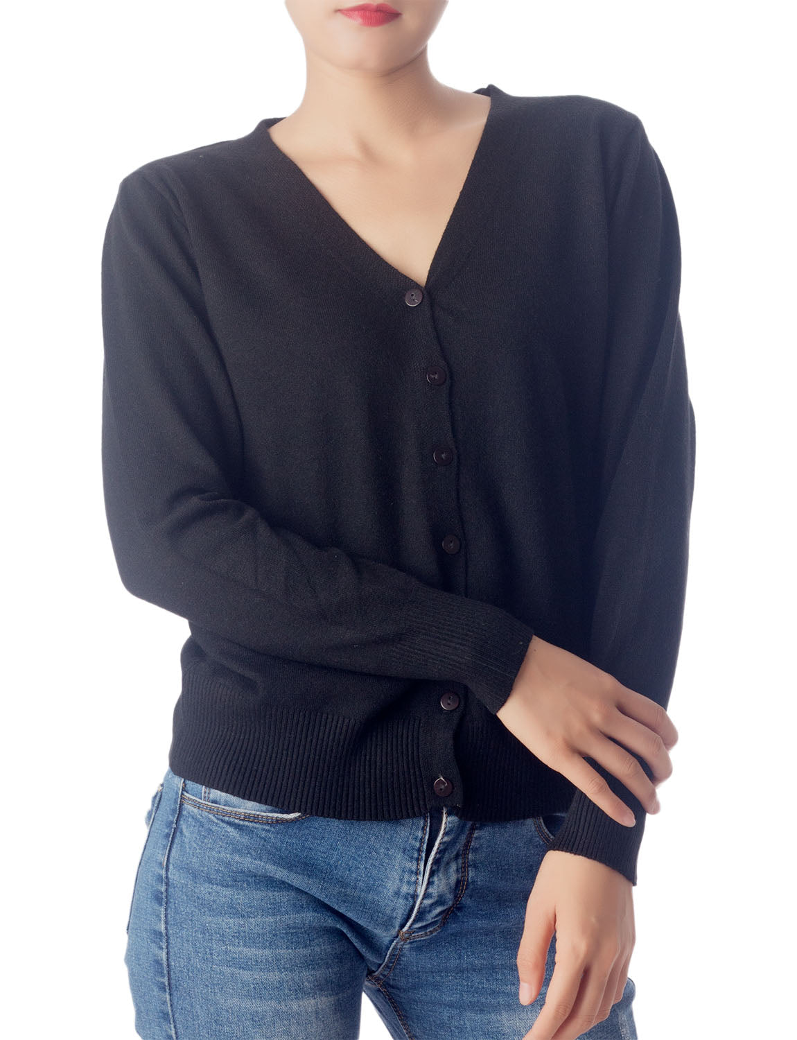 Women's Fashion Button V-neck Sweater Ladys Lightweight Cardigan