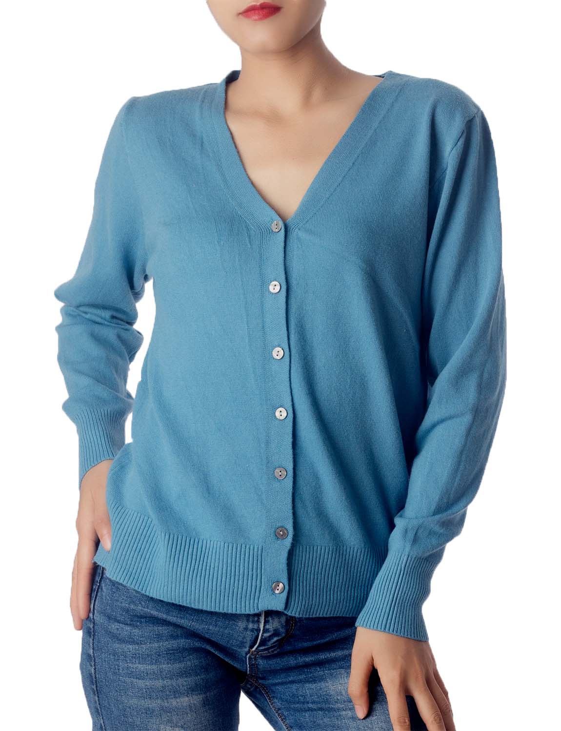 Women's Fashion Button V-neck Sweater Ladys Lightweight Cardigan