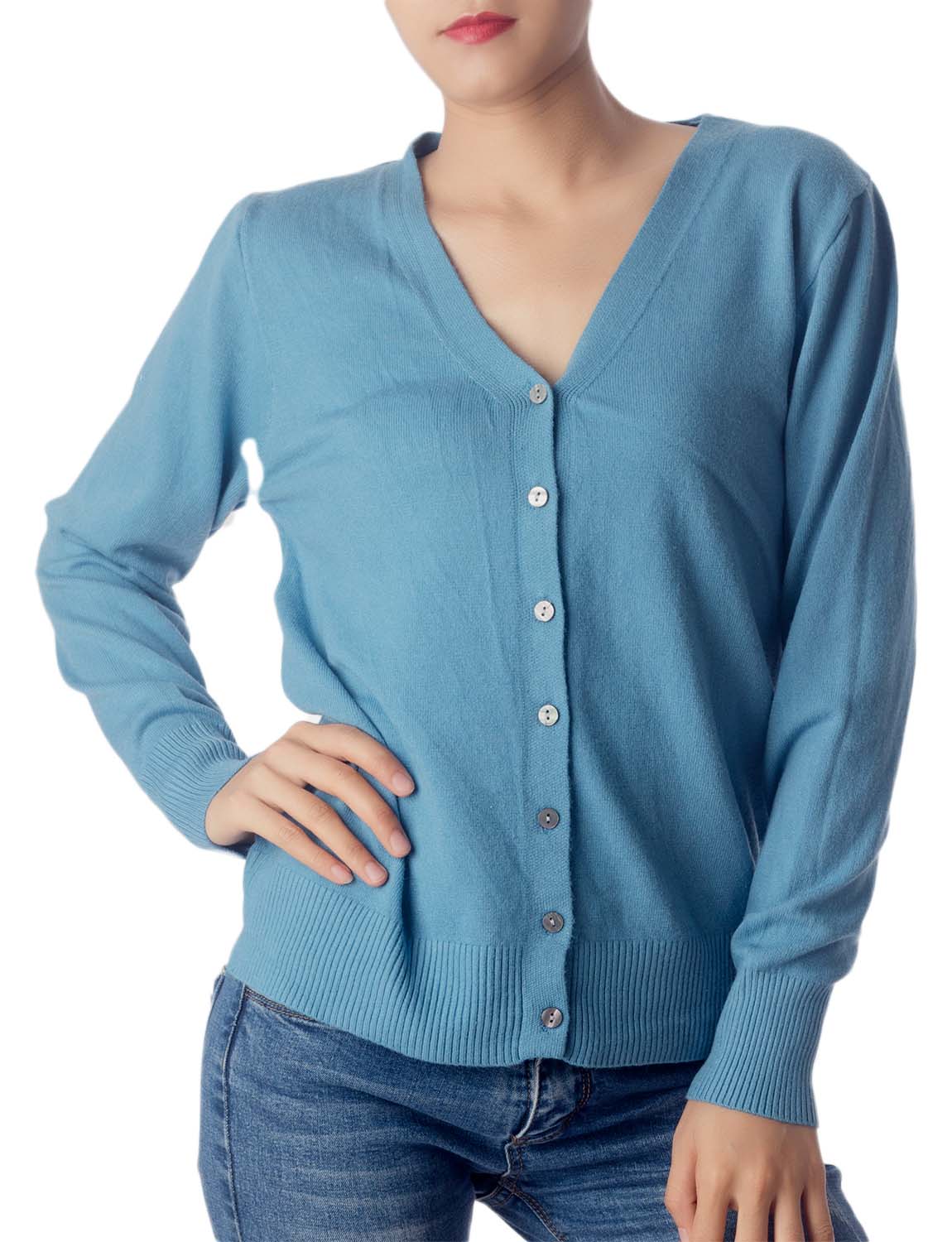 Women's Fashion Button V-neck Sweater Ladys Lightweight Cardigan