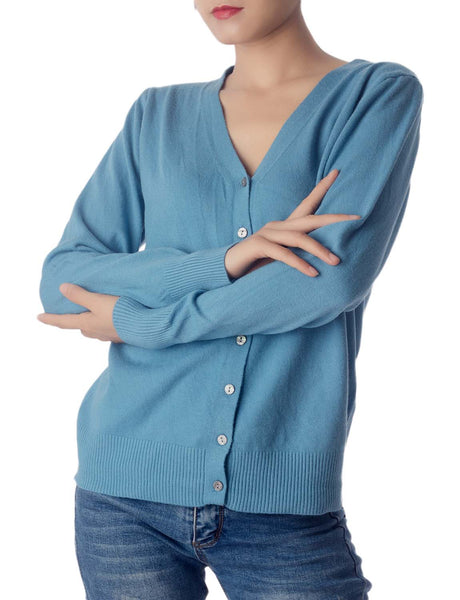 Women's Fashion Button V-neck Sweater Ladys Lightweight Cardigan