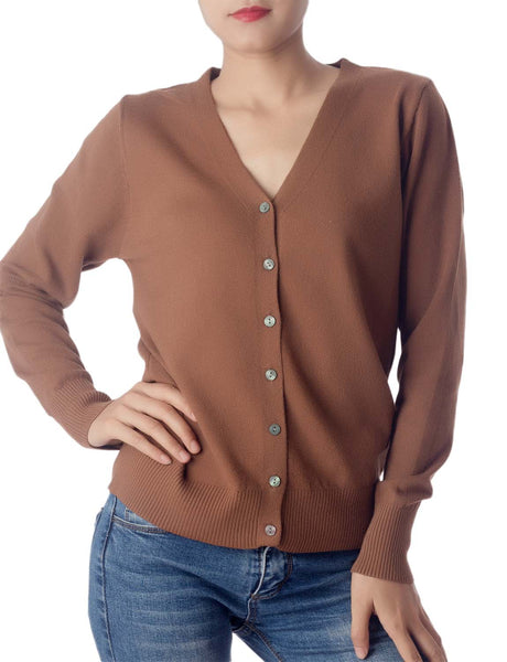 Women's Fashion Button V-neck Sweater Ladys Lightweight Cardigan