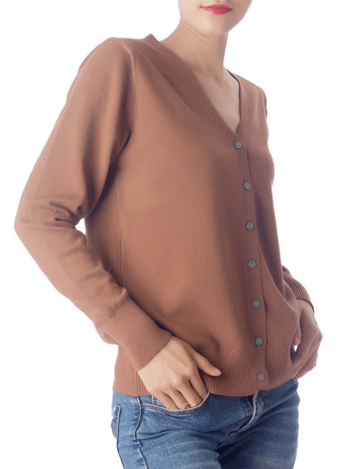 Women's Fashion Button V-neck Sweater Ladys Lightweight Cardigan