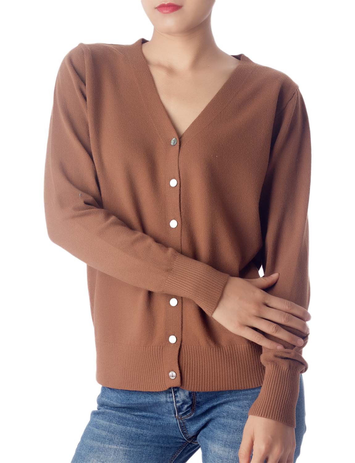 Women's Fashion Button V-neck Sweater Ladys Lightweight Cardigan