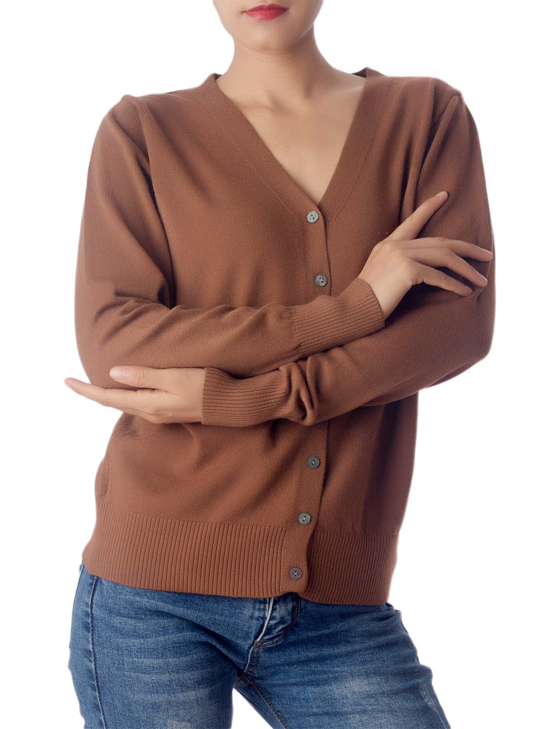 Women's Fashion Button V-neck Sweater Ladys Lightweight Cardigan