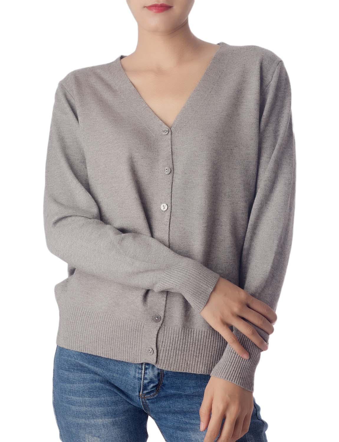 Women's Fashion Button V-neck Sweater Ladys Lightweight Cardigan