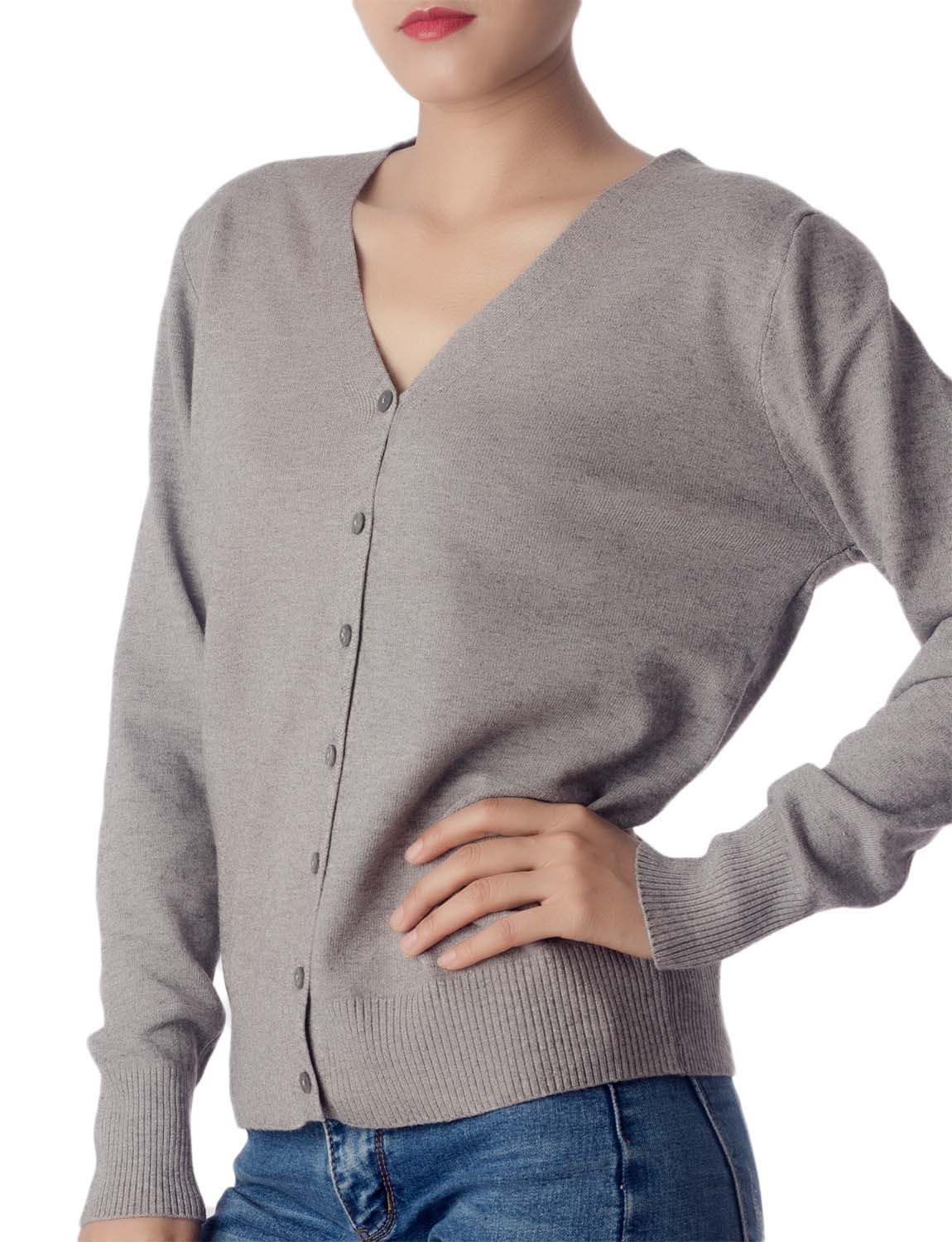 Women's Fashion Button V-neck Sweater Ladys Lightweight Cardigan