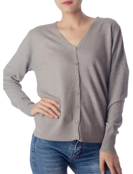 Women's Fashion Button V-neck Sweater Ladys Lightweight Cardigan