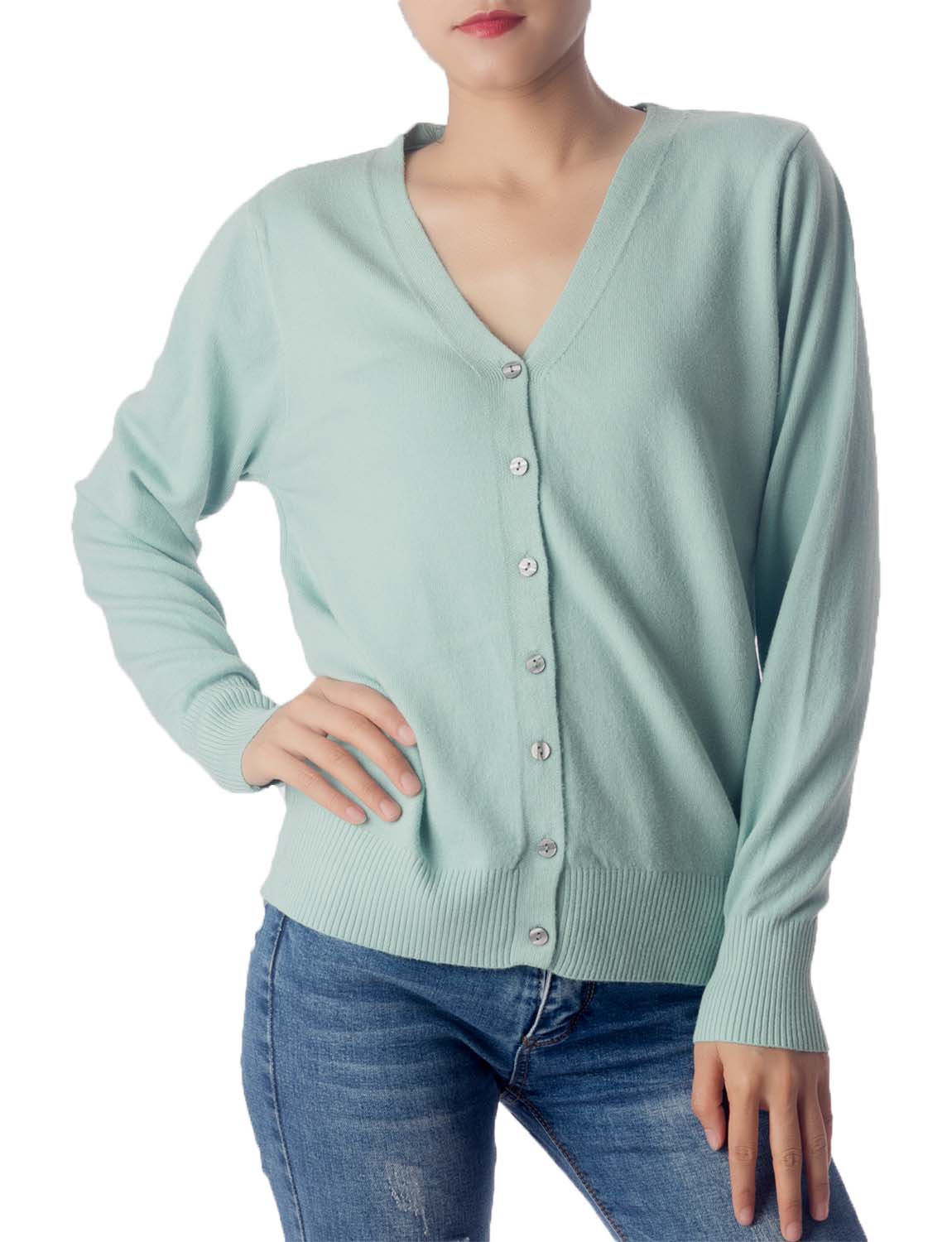 Women's Fashion Button V-neck Sweater Ladys Lightweight Cardigan