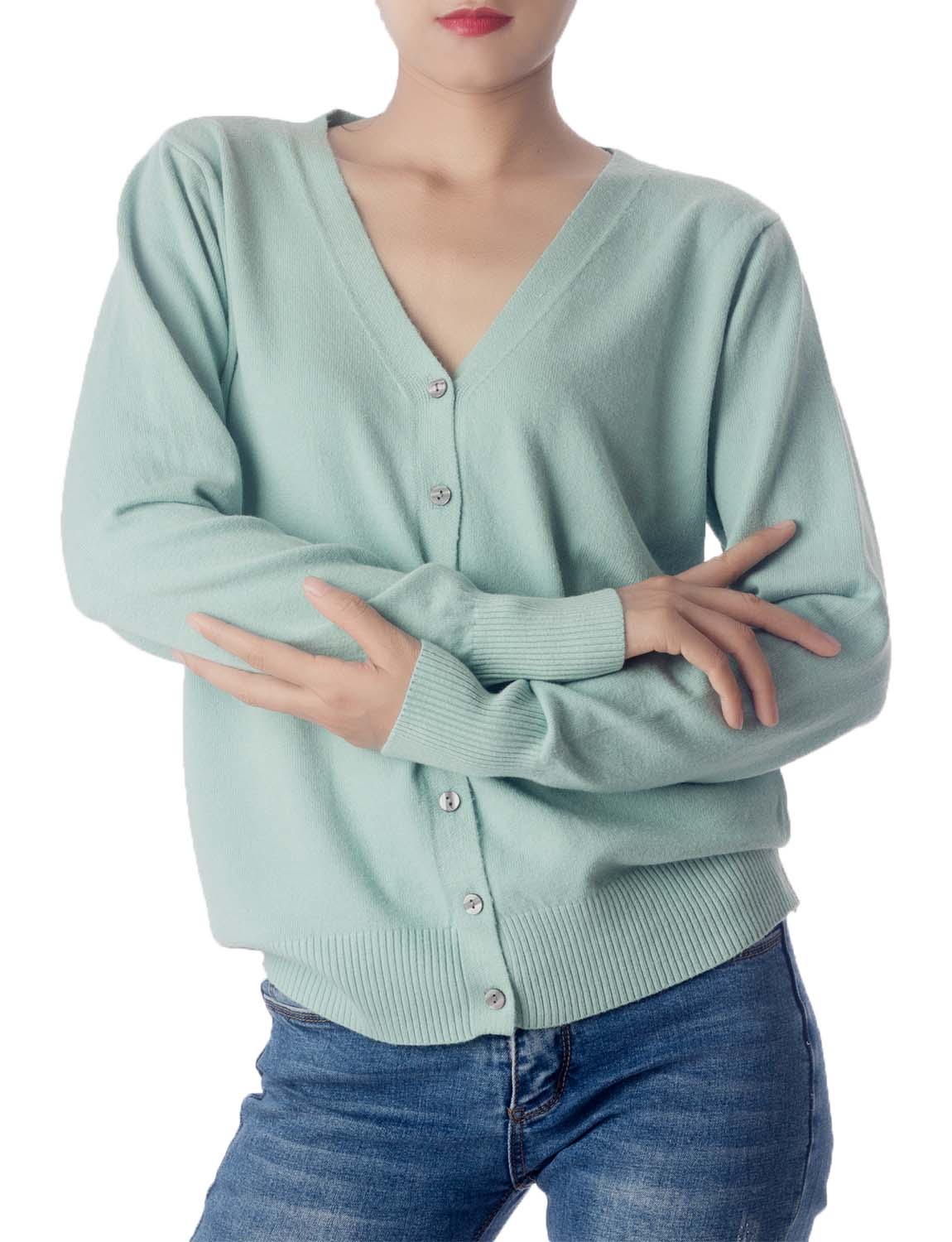 Women's Fashion Button V-neck Sweater Ladys Lightweight Cardigan